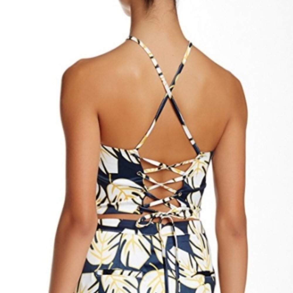 Missguided Satin Leaf Lace Up Halter Crop Top